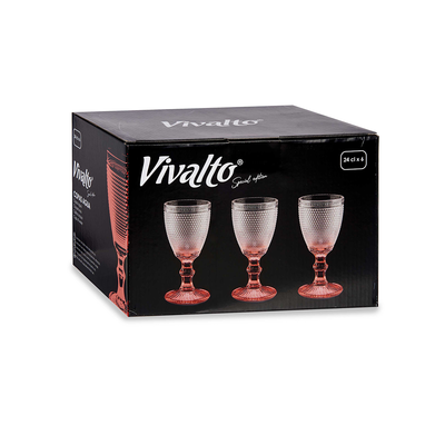 Vivalto 6 Piece Pink Foot Points Water Glass 240 ml Set - Al Makaan Store