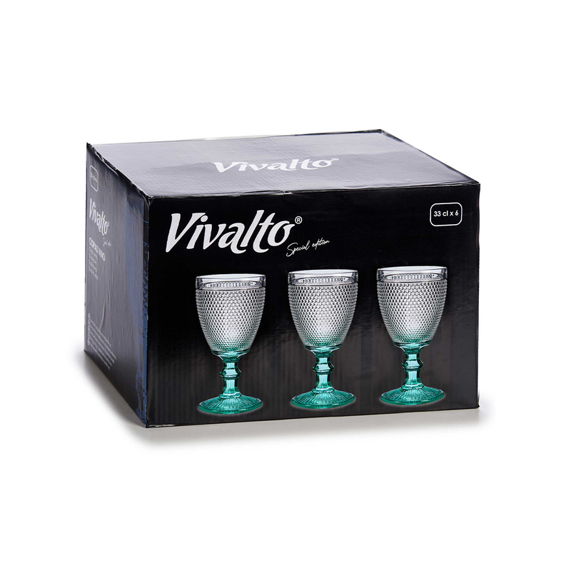 Vivalto 6 Piece Turquoise Foot Points Wine Glass 330 ml Set - Al Makaan Store