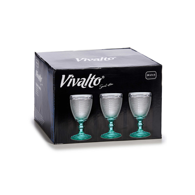 Vivalto 6 Piece Turquoise Foot Points Water Glass 240 ml Set - Al Makaan Store