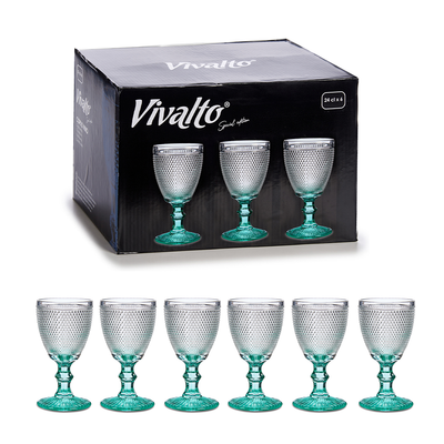 Vivalto 6 Piece Turquoise Foot Points Water Glass 240 ml Set - Al Makaan Store