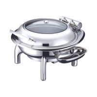 Vague Round Stainless Steel Chafing Dish with Glass Windown 6 Liter - Al Makaan Store
