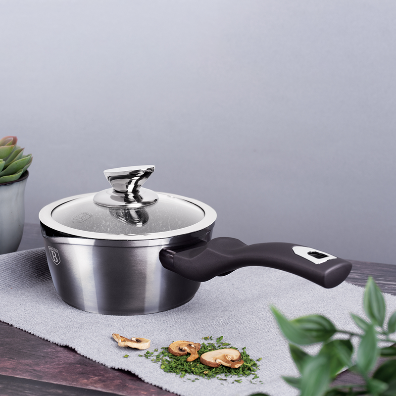 Berlinger Haus Sauce Pan with Lid 16 cm Metallic Line Carbon Pro Collection - Al Makaan Store