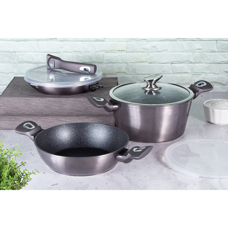Berlinger Haus 6 Pieces Cookware Set with Detachable Handle Metallic Line Carbon Pro Collection - Al Makaan Store