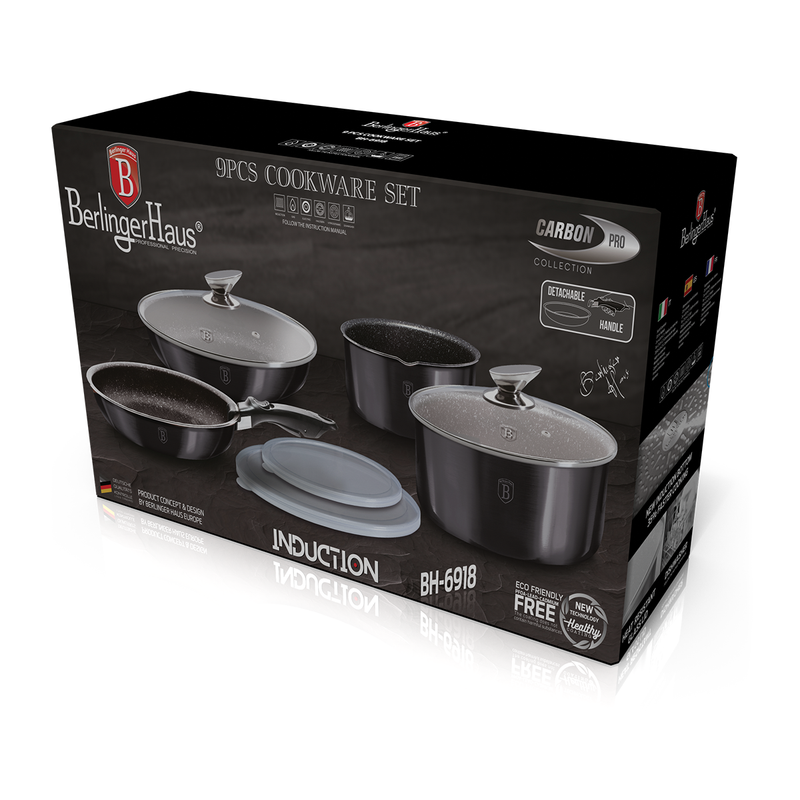 Berlinger Haus 9 Pieces Cookware Set Metallic Line Carbon Pro Collection - Al Makaan Store