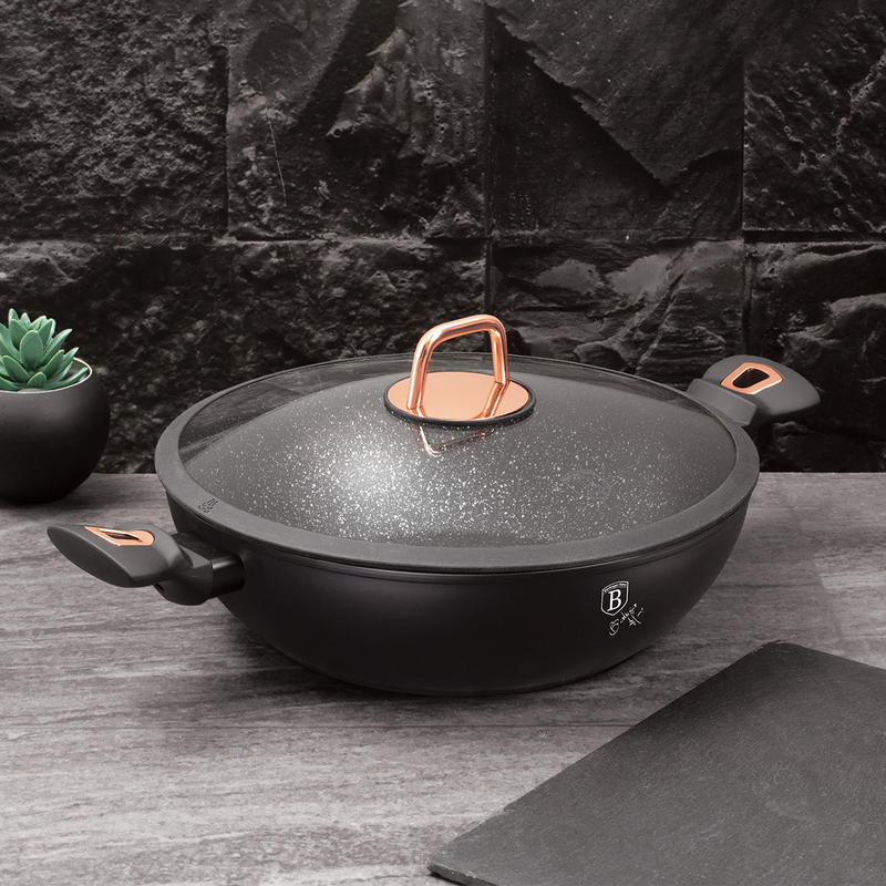 Berlinger Haus Wok With Lid 30 cm Black Rose Collection - Al Makaan Store