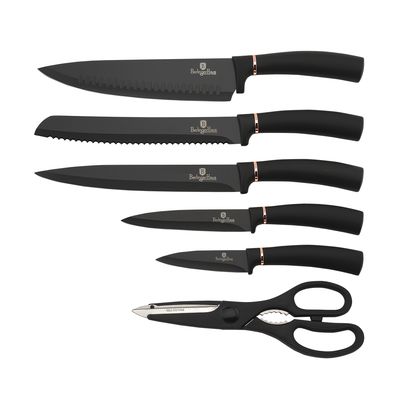 Berlinger Haus 7 Pieces Knife Set With Stand Black Rose Gold Collection - Al Makaan Store