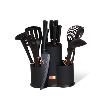 Berlinger Haus 12 Pieces Kitchen Tools & Knives Set Black Rose Gold Collection - Al Makaan Store