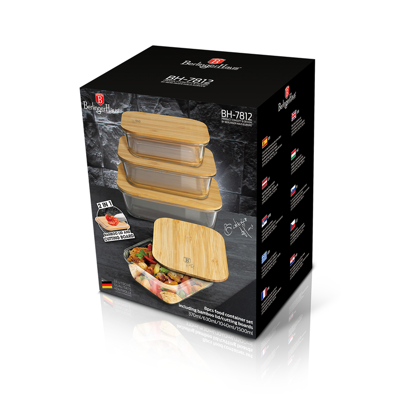 Berlinger Haus 4 Pieces Glass Food Container Set with Bamboo Lids - Al Makaan Store