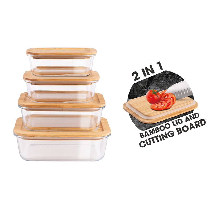 Berlinger Haus 4 Pieces Glass Food Container Set with Bamboo Lids - Al Makaan Store