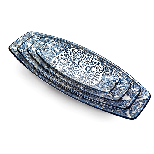 Che Brucia Arabesque Blue Boat Shape Plate - Al Makaan Store