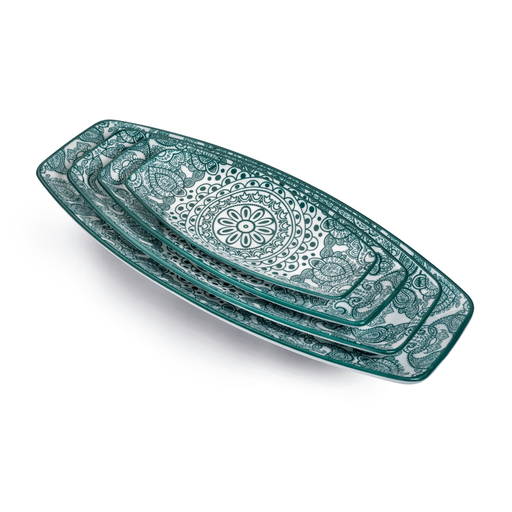 Che Brucia Arabesque Green Boat Shape Plate - Al Makaan Store