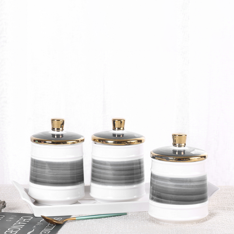Solecasa 3 Piece Porcelain Canister with Tray Set - Al Makaan Store