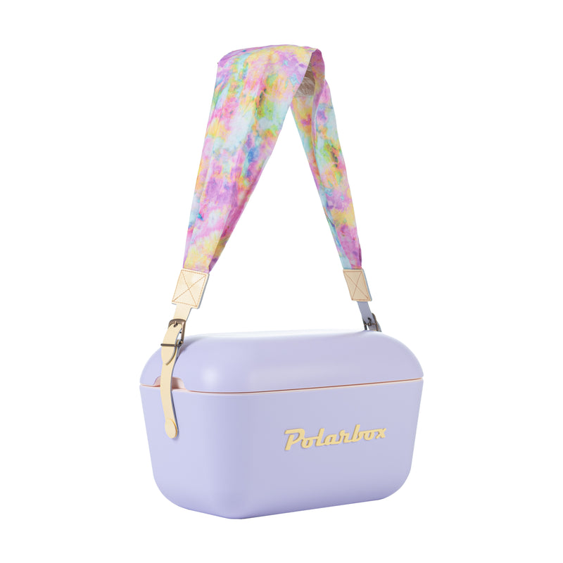 an Image of  A yellow tie-dye patterned interchangeable strap for Polarbox's 20L & 12L cooler box.