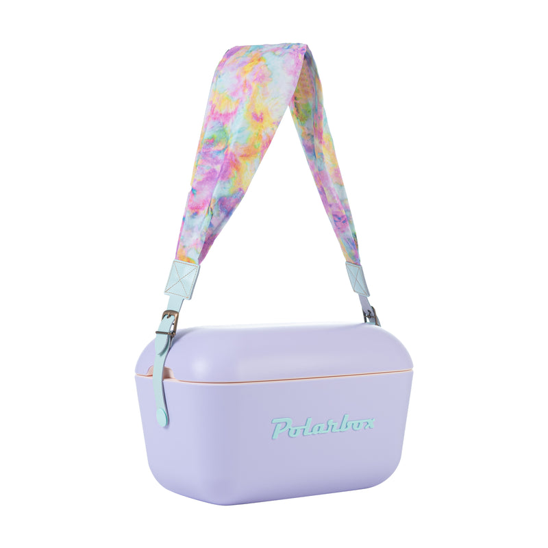 Image of the Polarbox Tie Cyan Interchangeable Strap for the 20L & 12L Cooler Box. The strap is bright cyan in color and is specifically designed to fit and secure the cooler box.