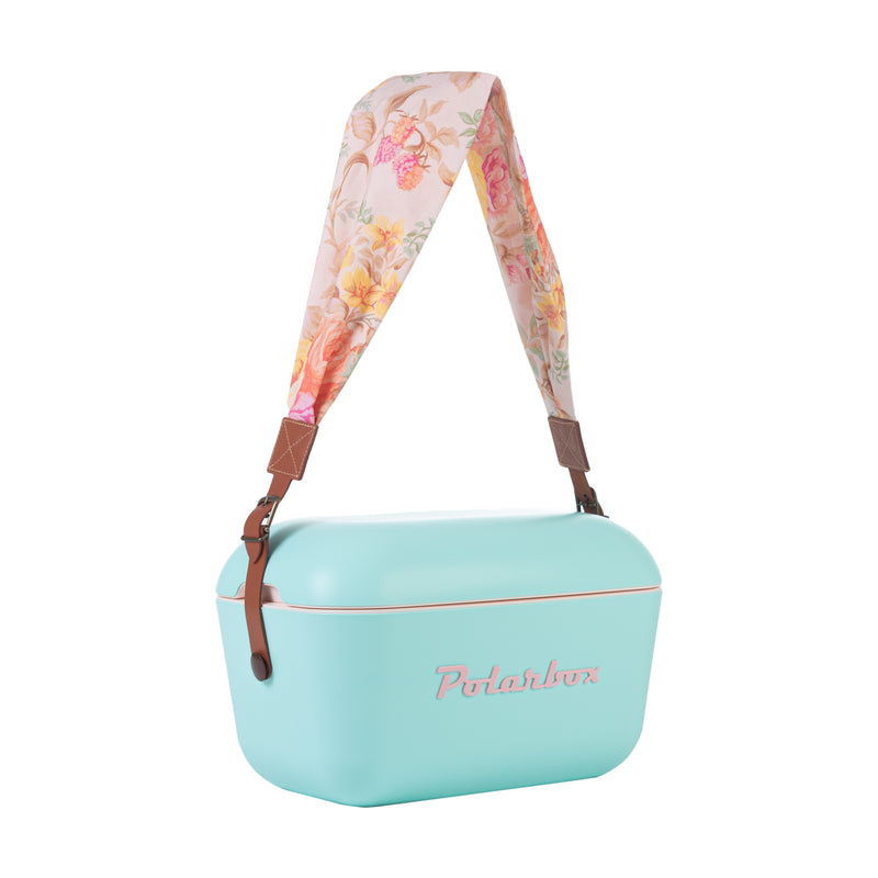 Image of a Polarbox Flower Classic Interchangeable Strap. The strap is designed to fit 20L and 12L Cooler Boxes. It features a stylish floral pattern and is adjustable for comfortable carrying.