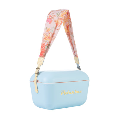 An image of a yellow flower-patterned strap designed for the Polarbox 20L & 12L cooler box. The strap can be easily interchanged to match different styles or preferences.