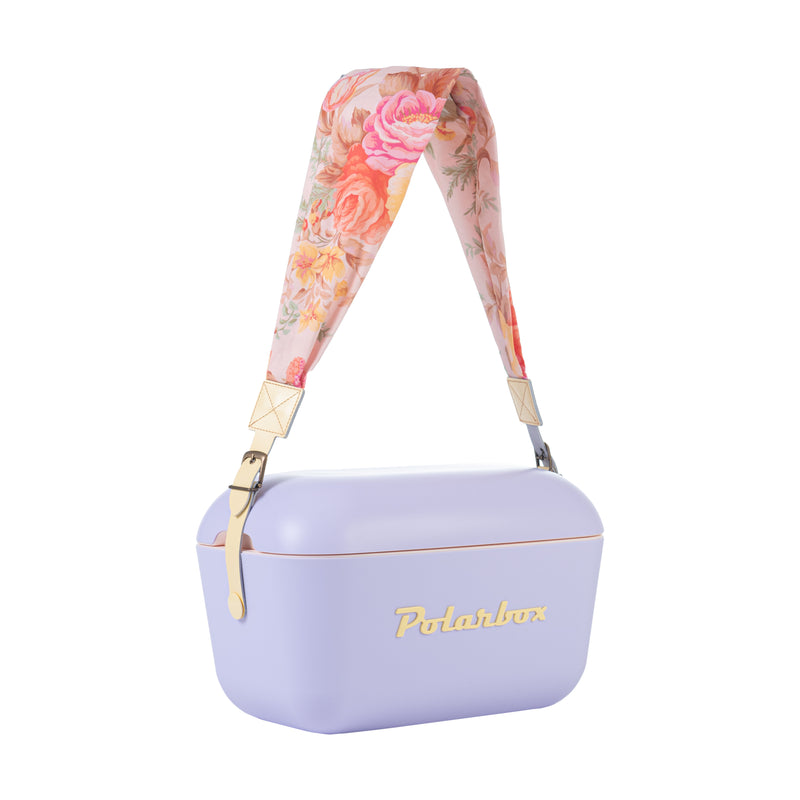 An image of a yellow flower-patterned strap designed for the Polarbox 20L & 12L cooler box. The strap can be easily interchanged to match different styles or preferences.