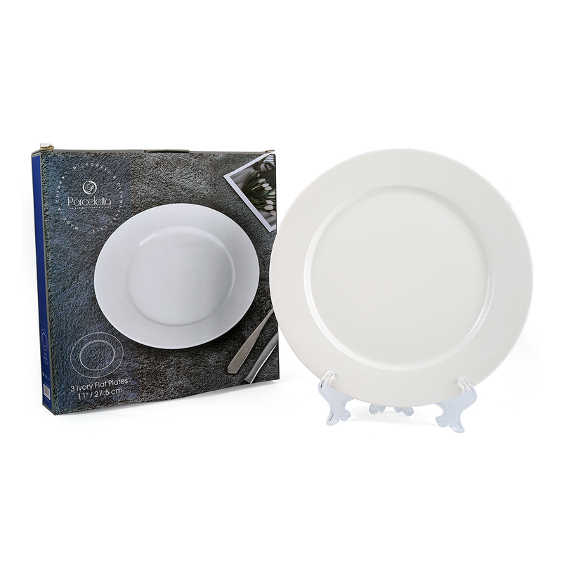 Porceletta 3 Piece Ivory Flat Plates Set - Al Makaan Store