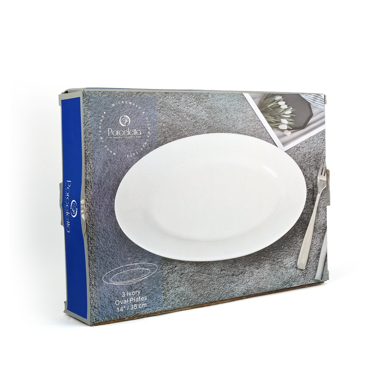 Porceletta 3 Piece Ivory Oval Plates Set - Al Makaan Store