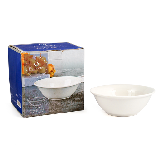 Porceletta 6 Piece Ivory Rimmed Thick Deep Bowls Set - Al Makaan Store
