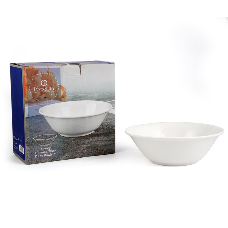Porceletta 4 Piece Ivory Rimmed Thick Deep Bowls Set - Al Makaan Store
