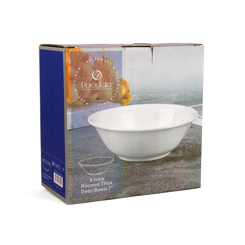 Porceletta 4 Piece Ivory Rimmed Thick Deep Bowls Set - Al Makaan Store
