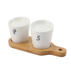 Porcelain Salt & Pepper Shakers Set with Bamboo Base - Al Makaan Store