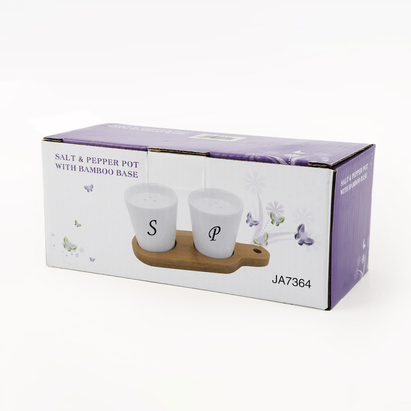 Porcelain Salt & Pepper Shakers Set with Bamboo Base - Al Makaan Store